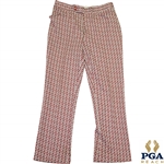 Paul Hahns Personal Worn Di Fini Double Knit Polyester Mens Red Geometric Diamond Pattern Golf Pants