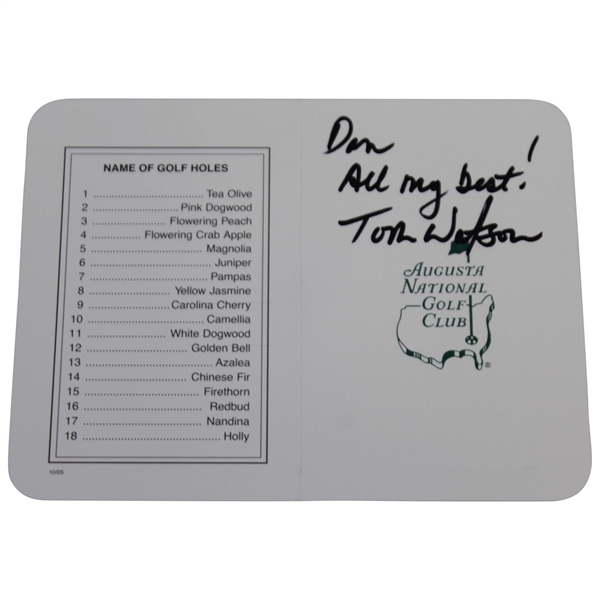 Tom Watson Signed Augusta National Golf Club Scorecard - Personalized JSA ALOA