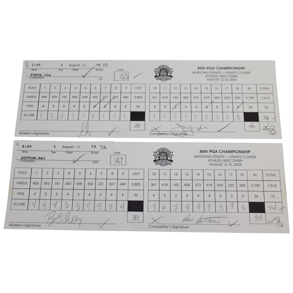 Furyk, Els, Tway, & Sutton Signed Official 2004 PGA Championship at Whistling Straits Scorecards JSA ALOA