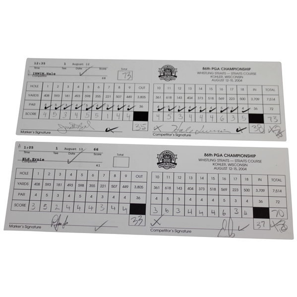 Els, Irwin, & Harrington Signed Official 2004 PGA Championship at Whistling Straits Scorecards JSA ALOA