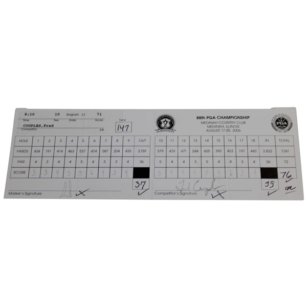 Fred Couples & Ernie Els Signed Official 2006 PGA Championship at Medinah Scorecard JSA ALOA