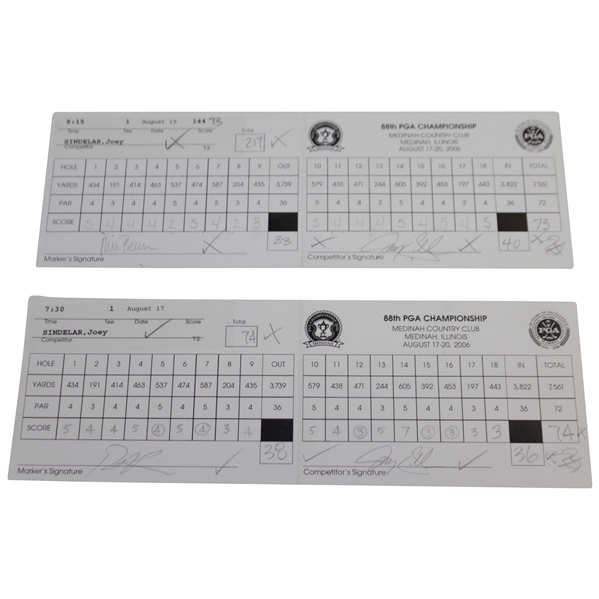 Joey Sindelar(x2) & Rich Beem Signed Official 2006 PGA Championship at Medinah Scorecard JSA ALOA