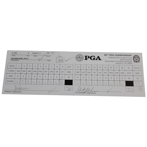 Phil Mickelson & Rich Beem Signed Official 2008 PGA Championship at Oakland Hills Scorecard JSA ALOA