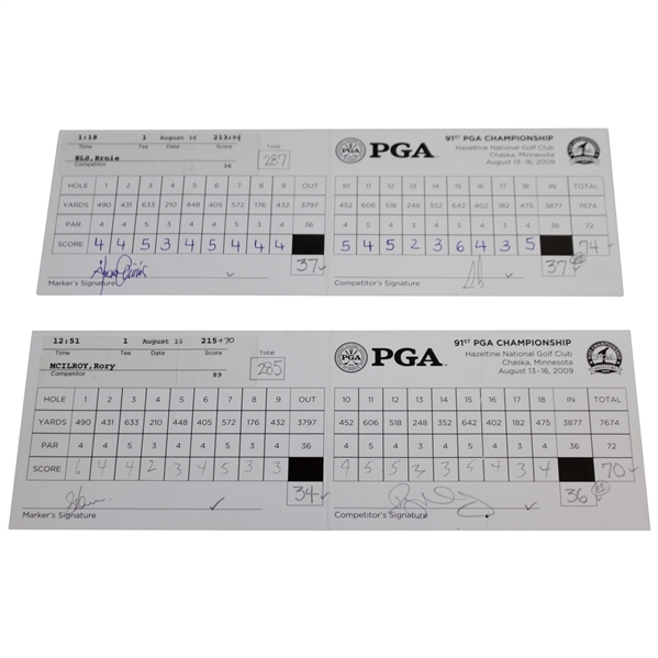 Rory McIlroy, Ernie Els, & Signed Official 2009 PGA Championship at Hazeltine Scorecard JSA ALOA