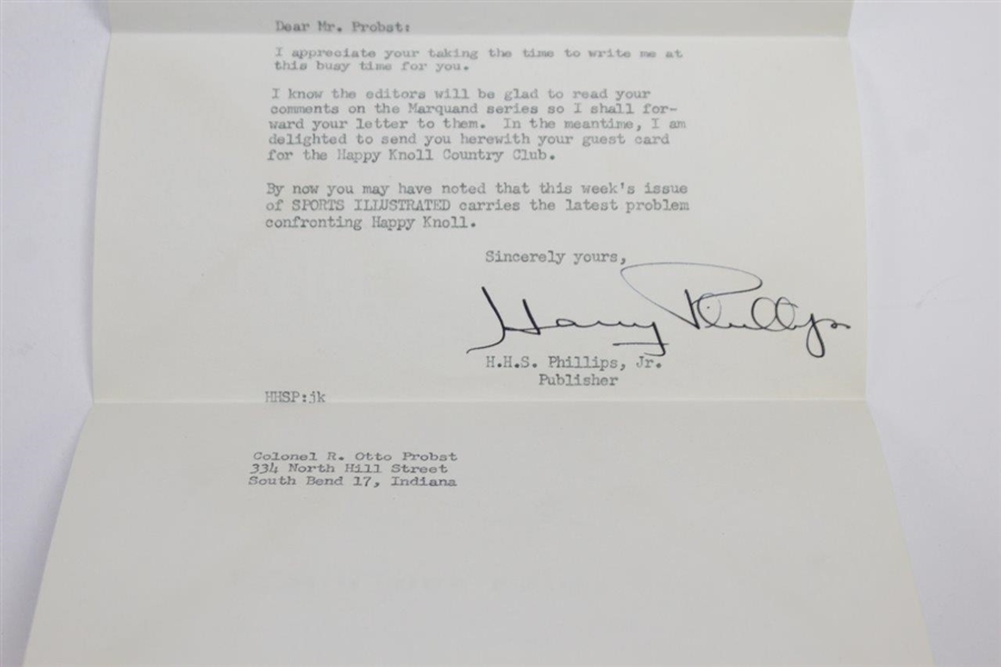 1955 Letter & Membership Card to 'Happy Knoll CC' from Sports Illustrated's Harry Phillips to Otto Probst