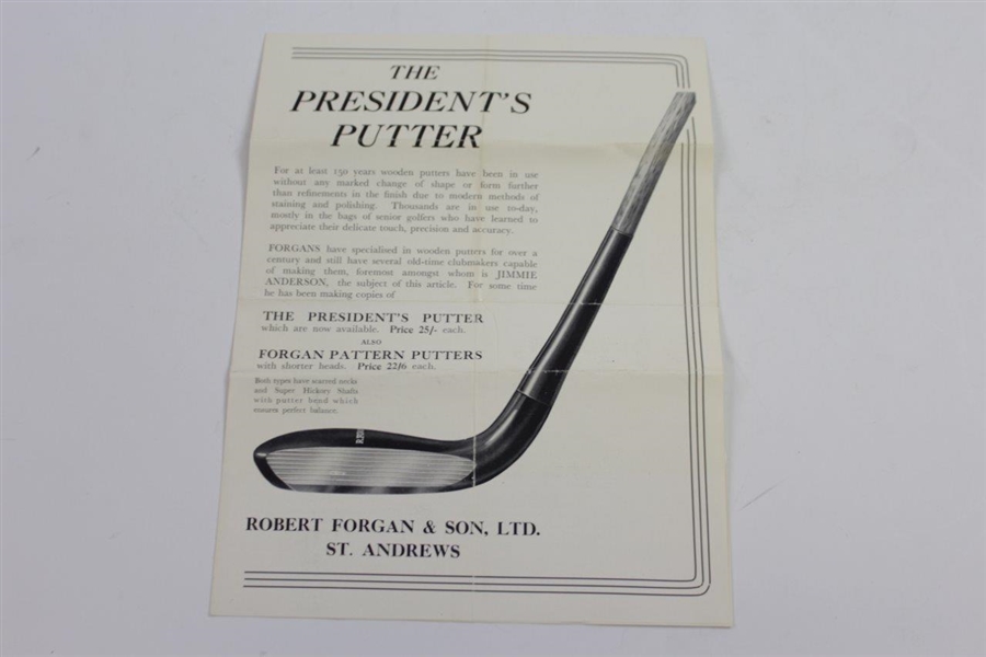 1938 Robert Forgan & Sons, Ltd. St. Andrews 'The President's Putter' Advertising