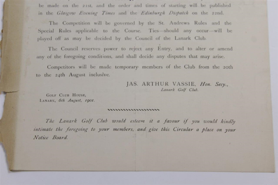 1901 Jubilee Amateur Scratch Competition at Lanark Golf Club Notice