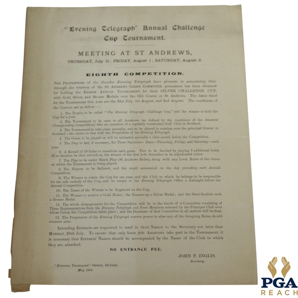1902 "Evening Telegraph" Annual Challenge Cup Tournament at St. Andrews Notice