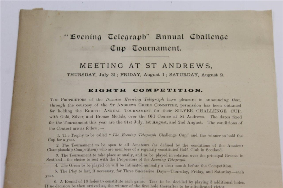 1902 Evening Telegraph Annual Challenge Cup Tournament at St. Andrews Notice