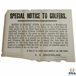 Vintage Musselburgh Special Notice to Golfers by Order of Green Committee & Town Council A.D. Macfarlane