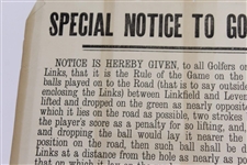 Vintage Musselburgh 'Special Notice to Golfers' by Order of Green Committee & Town Council A.D. Macfarlane
