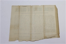 Vintage Musselburgh 'Special Notice to Golfers' by Order of Green Committee & Town Council A.D. Macfarlane