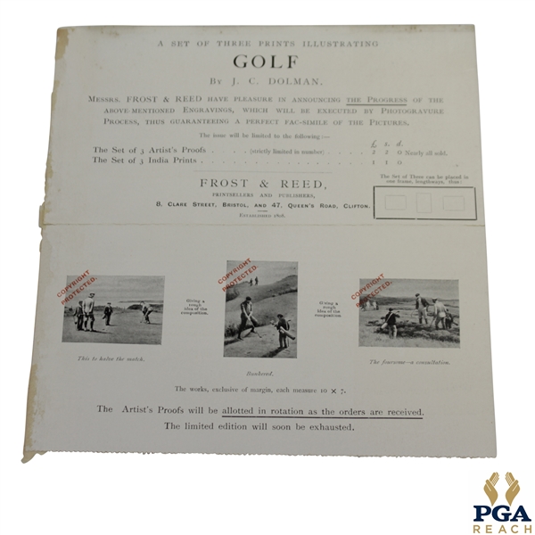 Vintage Advertisement for Three Golf Prints Illustrated by J.C. Dolman with Limited Editions Info