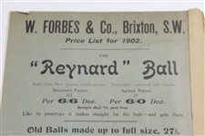 1902 W. Forbes & Co. Brixton S.W. 'The Reynard Ball' Price List Advert