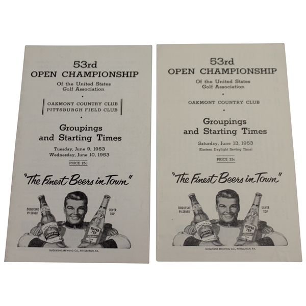 1953 US Open at Oakmont Official Groups & Starting Times (Tues-Wed, Sat) - Ben Hogan Winner