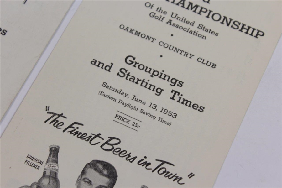 1953 US Open at Oakmont Official Groups & Starting Times (Tues-Wed, Sat) - Ben Hogan Winner