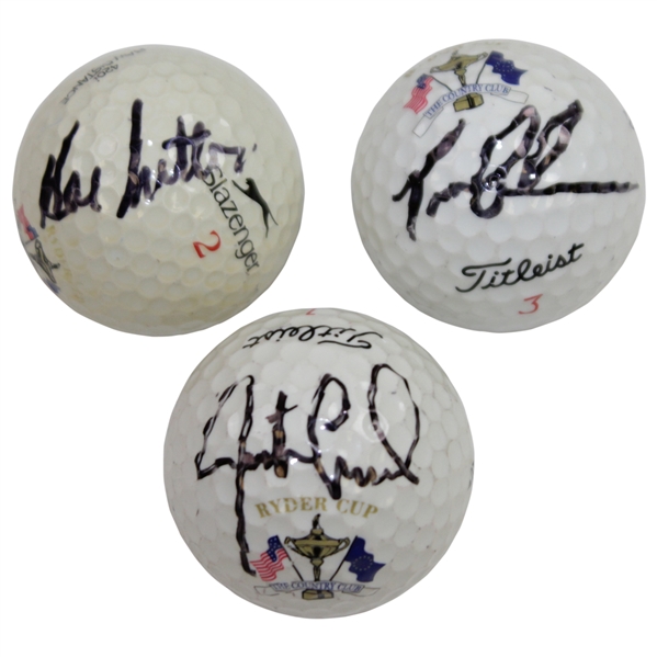 Tom Lehman, Justin Leonard, & Hal Sutton Signed 1999 Ryder Cup Logo Golf Balls JSA ALOA