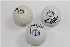 Tom Lehman, Justin Leonard, & Hal Sutton Signed 1999 Ryder Cup Logo Golf Balls JSA ALOA