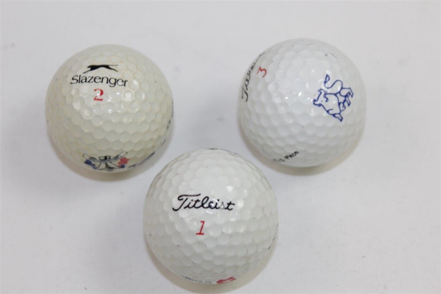 Tom Lehman, Justin Leonard, & Hal Sutton Signed 1999 Ryder Cup Logo Golf Balls JSA ALOA