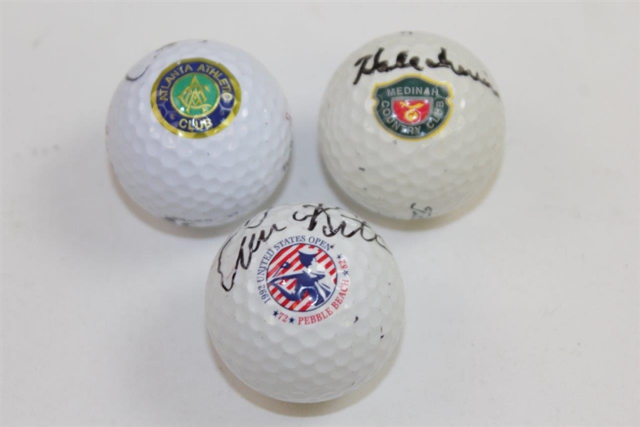 US Open Champs Kite, Pate, & Irwin Signed Site of Win Logo Golf Balls JSA ALOA