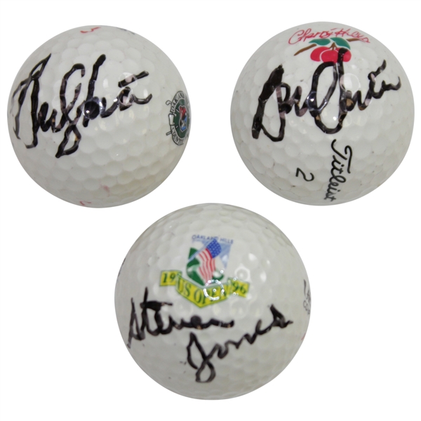 US Open Champs Andy North(x2) & Steve Jones Signed Site of Win Logo Golf Balls JSA ALOA