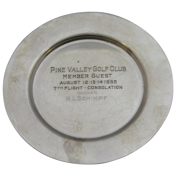 1955 Pine Valley Golf Club Member Guest 7th Flight Consolation Winner Sterling Plate - H.L. Schimpf
