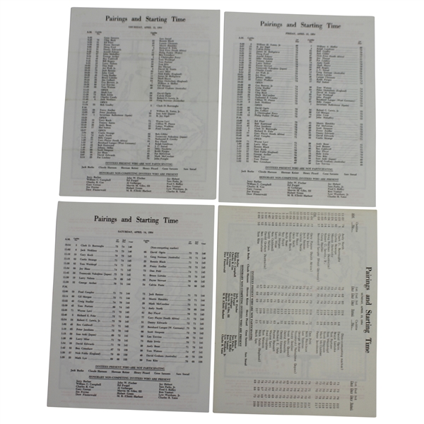 1984 Masters Tournament Thurs-Sunday (4) Pairing Sheets - Ben Crenshaw Winner