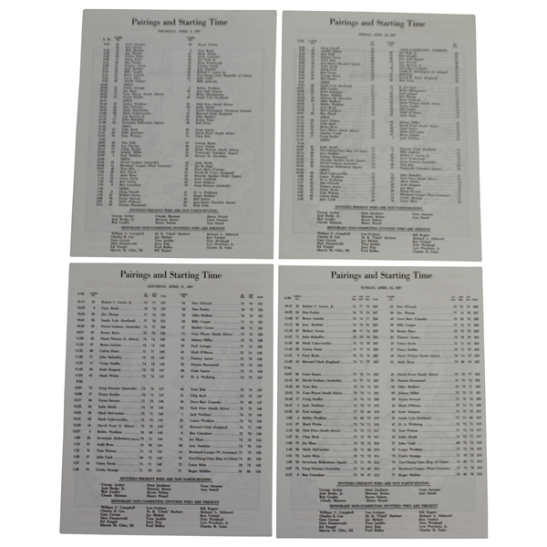 1987 Masters Tournament Thurs-Sunday (4) Pairing Sheets - Larry Mize Winner