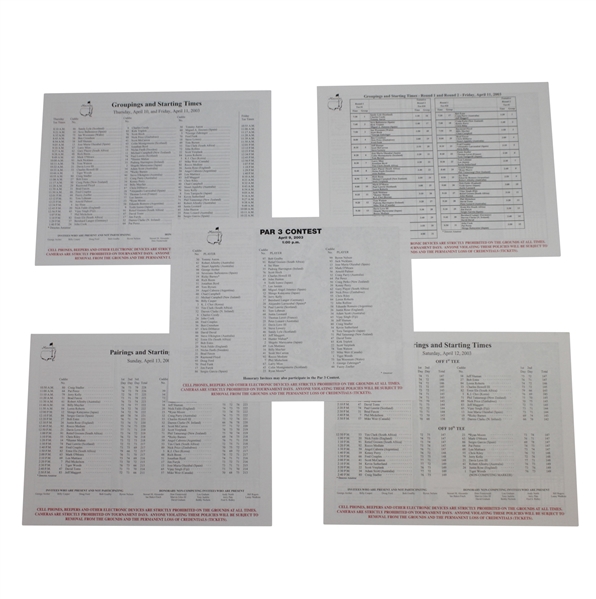 2003 Masters Tournament Thurs-Sunday (4) & Par 3 Contest Pairing Sheets - Mike Weir Winner