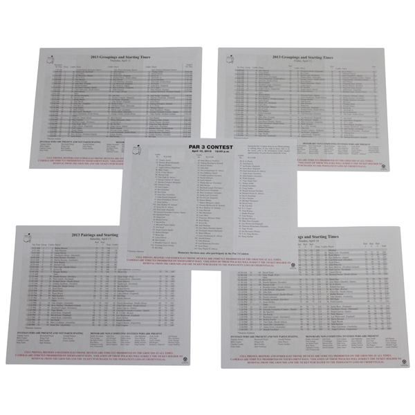 2013 Masters Tournament Thurs-Sunday (4) & Par 3 Contest Pairing Sheets - Adam Scott Winner