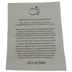 2020 Masters Tournament 22K Gold Ltd Ed Commemorative Champions Glass in Original Box