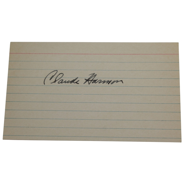 Claude Harmon Signed 3x5 Card - Excellent Clean Full Signature JSA FULL #BB91349