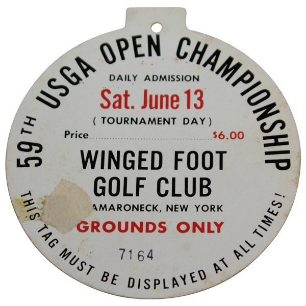 1959 US Open at Winged Foot Golf Club Saturday Ticket #7164 - Billy Casper Winner