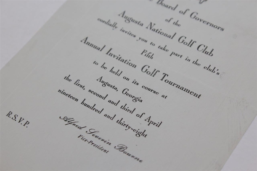 Bobby Locke's 1938 Augusta Invitational Tournament (Masters) Player Invitation with Envelope