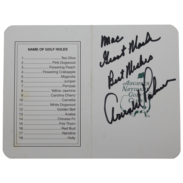 Arnold Palmer Signed Augusta National Golf Club Scorecard with Inscription JSA ALOA