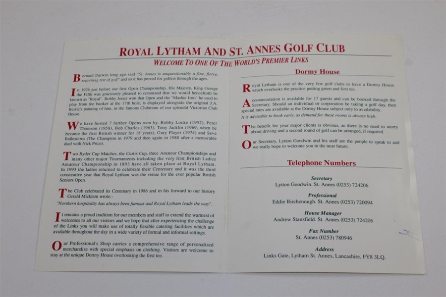 Peter Thomson Signed Royal Lytham & St. Annes Golf Club Scorecard JSA ALOA