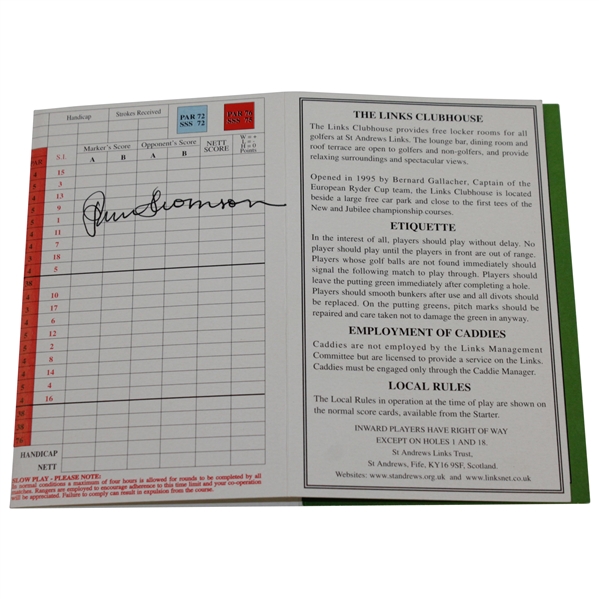 Peter Thomson Signed St. Andrews The Old Course Souvenir Scorecard JSA ALOA