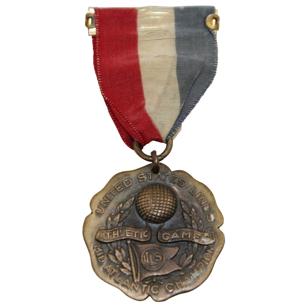 Vintage United States Lines Athletic Games Mid-Atlantic Champion Medal with Ribbon