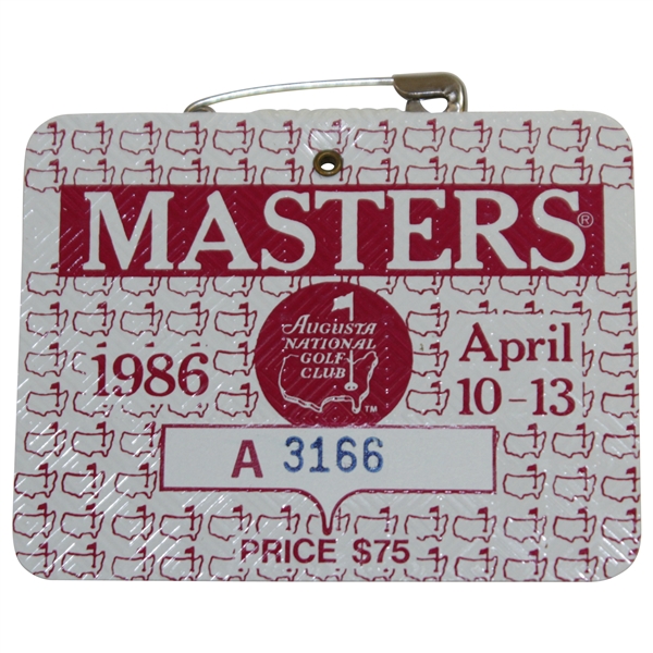 1986 Masters tournament SERIES Badge #A3166 - Jack Nicklaus' 6th Green Jacket!