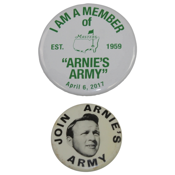 Two Arnie's Army Pins - 'Join Arnie's Army' & 'I Am A Member of Arnie's Army' Masters Commemorative