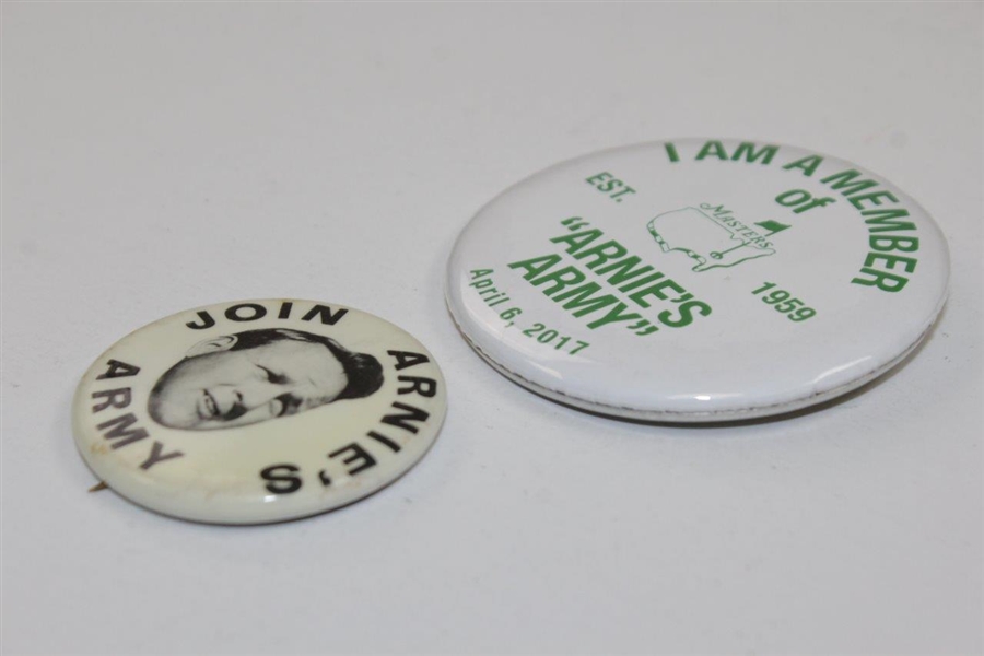Two Arnie's Army Pins - 'Join Arnie's Army' & 'I Am A Member of Arnie's Army' Masters Commemorative