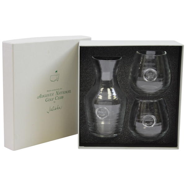 Augusta National Golf Club Carafe with Two Stemless Wine Glasses in Original Juliska Boxes