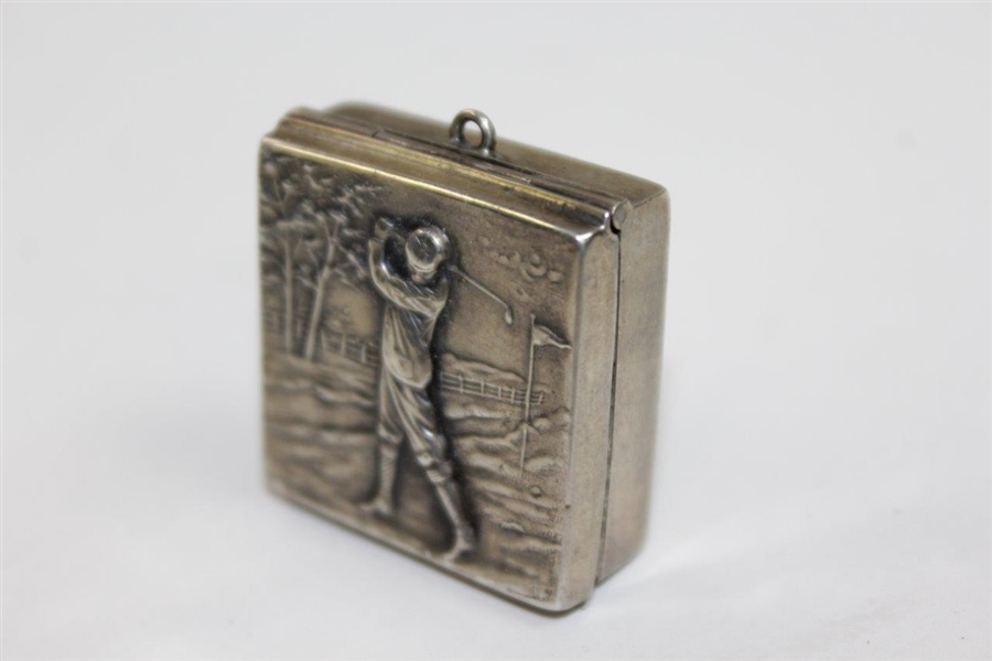 Vintage Sterling Silver Stamp Box with Golfer on the Links Depiction