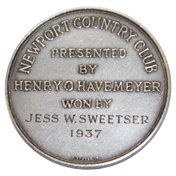 1937 Newport C.C. Invit. Match Play Sterling Silver Tiffany&Co. Designed Medal Won by Jess Sweetser