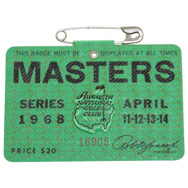 1968 Masters Tournament SERIES Badge #16905 - Bob Goalby Winner