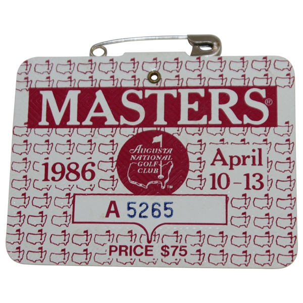 1986 Masters Tournament SERIES Badge #A5265 - Jack Nicklaus 6th Masters Win