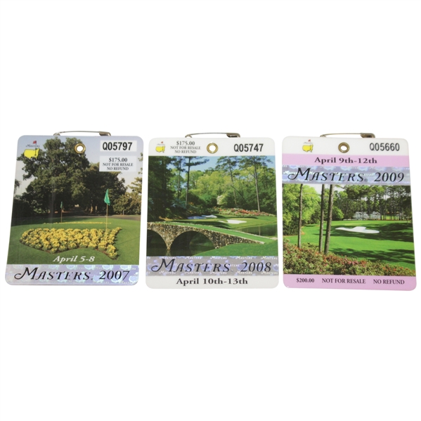 2007, 2008, & 2009 Masters Tournament SERIES Badges - Johnson, Immelman, & Cabrera