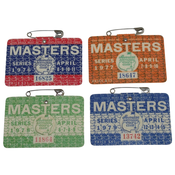 1976, 1977, 1978, & 1979 Masters Tournament SERIES Badges - Floyd, Watson, Player, & Zoeller Winners