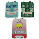 1989, 1990, & 1996 Masters Tournament SERIES Badges - Nick Faldos Three Masters Wins