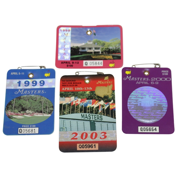 1998, 1999, 2000, & 2003 Masters Tournament SERIES Badges - O'Meara, Olazabal, Singh, & Weir